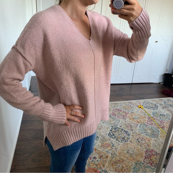 Revolve John + Jenn | Pale Pink V Neck Oversized Thick Sweater - Picture 11 of 11